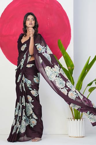 Image of MIRCHI FASHION Women Saree Floral Printed Chiffon | Breathable Lightweight Summer Sari for Office and Daily Use with Unstitched Blouse (Available in 20 Styles)