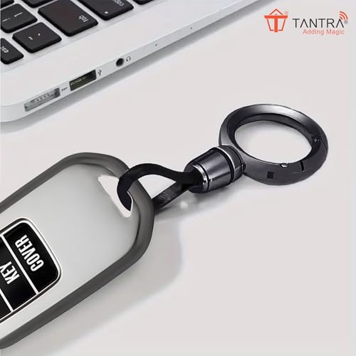 Image of SIAGO TPU Key Cover and Round Keychain Compatible for Kia Sonet | Carens | Seltos 3 Button Smart Key (Grey)