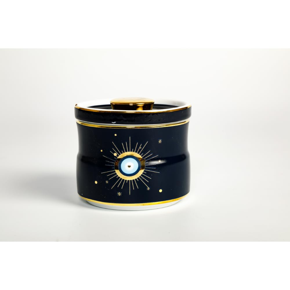 Sokka Premium Porcelain Evil Eye with 24K Gold Printed Design Sugar Pot with Lid, Blue | A Dash of Enchantment for Your Table 1