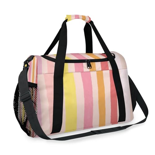 Stripes Pink Yellow Travel Duffel Bag Weekender Overnight Bags for Women Men Foldable Waterproof Tote Bag with Trolley Sleeve2