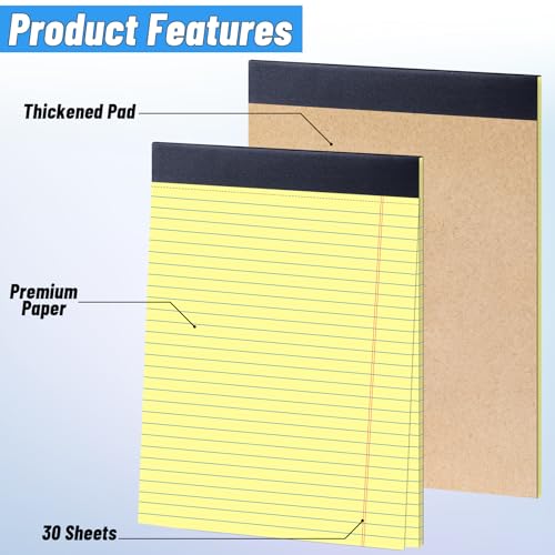 Image of Oleitodh 48 Pack Yellow Legal Pads 8.5 x 11 Wide Ruled Perforated Note Pads | 30 Sheets Per Pad, Thick Paper, Easy Tear Pages, Smooth Writing, Office, School, Home, Meetings, Note Taking