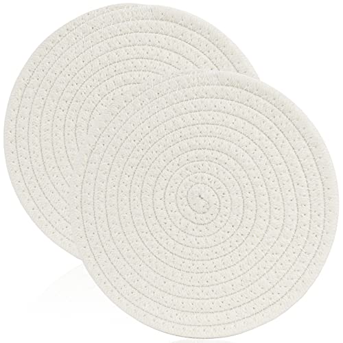Abenkle Potholders Set Of 2, 100% Cotton Rope Woven Hot Pot Holders, Round Coasters Hot Pads Mats Placemats Table Mats, Spoon Rest For Kitchen Table Cooking, Baking - 7 Inches, White #TOP9