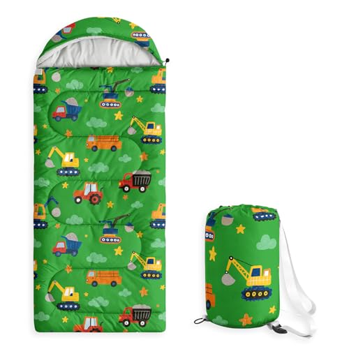 Wake In Cloud - Bolsa de Dormir Infantil con Diseño de Vehículo de Construcción, para Niños, Ligera y Compacta para Camping en 3 Estaciones miniatura 1