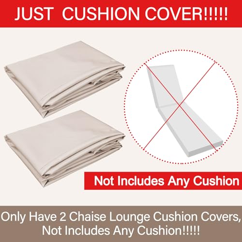 FuWeave 2 Pcs Outdoor Chaise Lounge Cushion Covers (Not Includes Cushion) 80 x 26 x 4 Inch Waterproof Replacement Patio Pool Lounge Chaise Chair Slipcover with Zipper Ties for Furniture(Beige) - Thumbnail 2