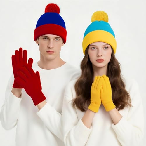 Winter Mütze Handschuh Set Lustige wintermütze Handschuh Bunte Mütze Damen Herren Thermische Weihnachtskostüm Accessoires Geschenk