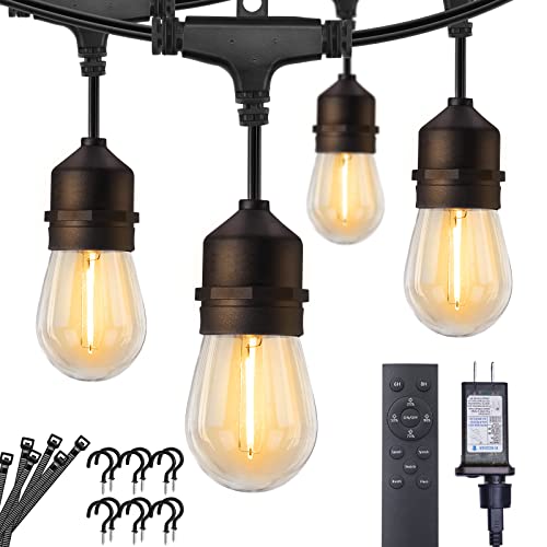 Outdoor String Lights – 82 Ft.(72+10) Patio Lights with Remote, Timer, Dimmable Outdoor Lights with 25+1 Shatterproof S14 Bulbs, Waterproof String Lights for Outside, Backyard, Bistro, Warm White