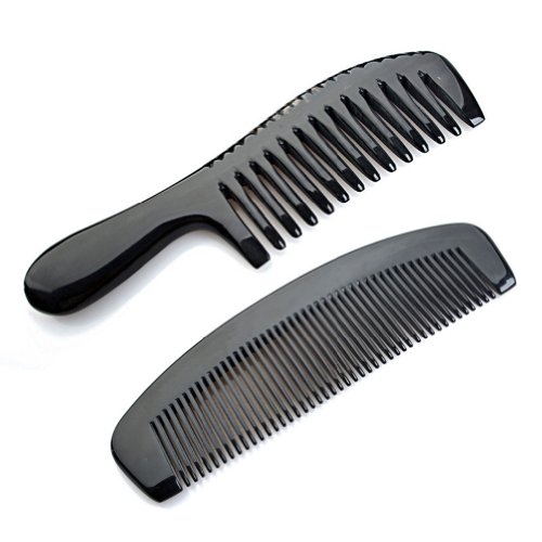 2 Count ,Natural Buffalo Horn Comb Wide Tooth Detangling Comb