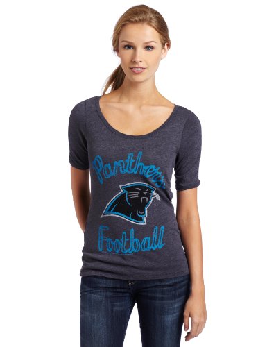 Nfl Carolina Panthers Heather Vintage Thermal Sleeve Athletic Tee, Women's Black Wash, Large #TOP4