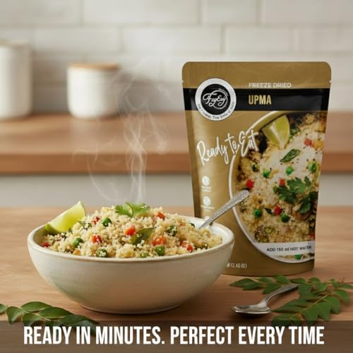 Image of FzyEzy Gourmet Freeze-Dried Upma - Authentic South Indian Breakfast Delight | Instant Ready-to-Eat Savory Semolina Meal | No Preservatives | Gluten-Free | Rich Traditional Flavor & Aroma | Just Add Hot Water | 68g Pack