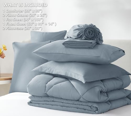 image for CozyLux Queen Comforter Set Dusty Blue - Bed in a Bag Queen Size 7 Pie