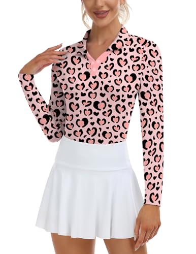 Image of Soneven Womens Golf Shirts Moisture Wicking V Neck Long Sleeve Polo Shirts Collared Tops