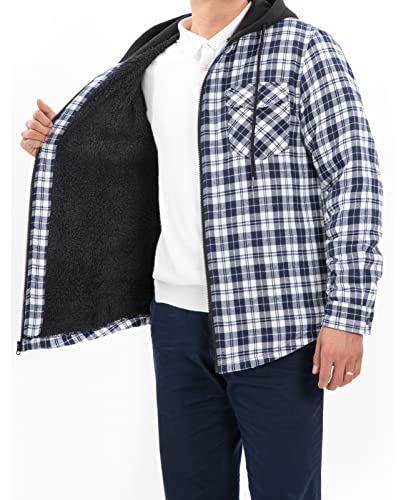 Image of ZENTHACE Men's Sherpa Lined Full Zip Hooded Plaid Shirt Jacket