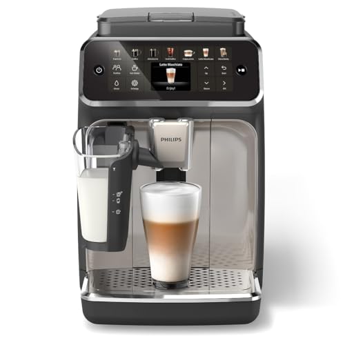 Philips 4400 Series Fully Automatic Espresso Machine – 12 Hot & Iced Coffees, Quick-to-Clean LatteGo Milk System, SilentBrew, QuickStart, Ceramic Grinder, Black Chrome (EP4447/90) (Renewed)