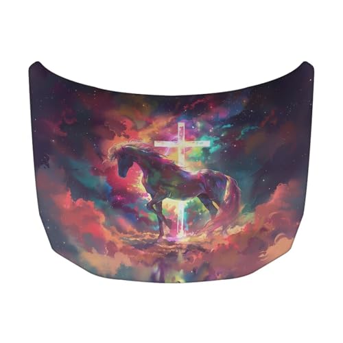 Image of Car Hood Cover Elastic Polyester Cover for Car Hood Removable Automotive Accessories Easy Installation for Car Hood Decoration and Protection-Starry Sky Horse Print