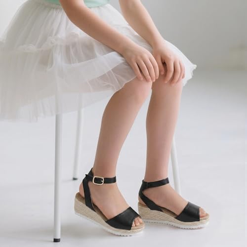 Image of PANDANINJIA Girls Wedge Sandals Espadrilles Platform Heels for Girls Dress Shoes Ankle Strap Little Big Kids Sandals Summer Shoes