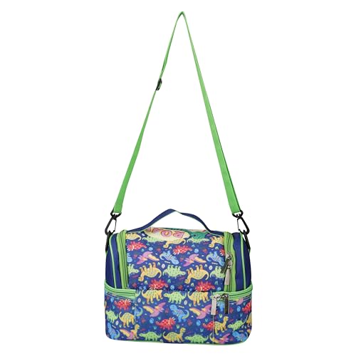 Image of Ji and Ja Multi Compartment Dual Slot Lunch Bag Double Insulated Tiffin Lunch Bag with Multi Zipper Pockets for School (Dinosaur Multi)
