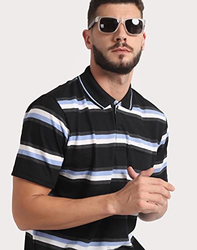 Image of INKKR Striped Men Polo Neck Half Sleeve T-Shirt