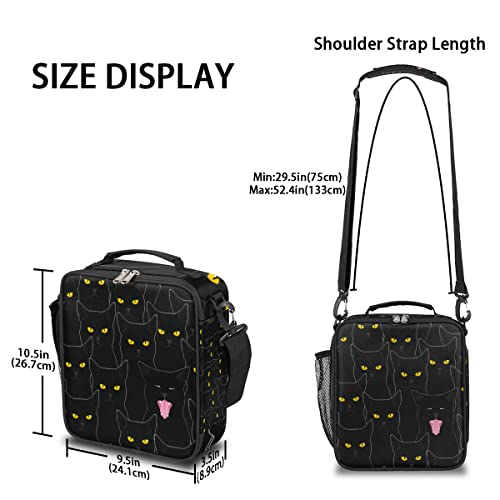Lunch Bag Black Cat For Girls Boys Insulated Lunch Box Leakproof Lunch Tote Bag With Shoulder Strap Reusable Durable Thermal Cooler Bag For School Picnic #TOP2