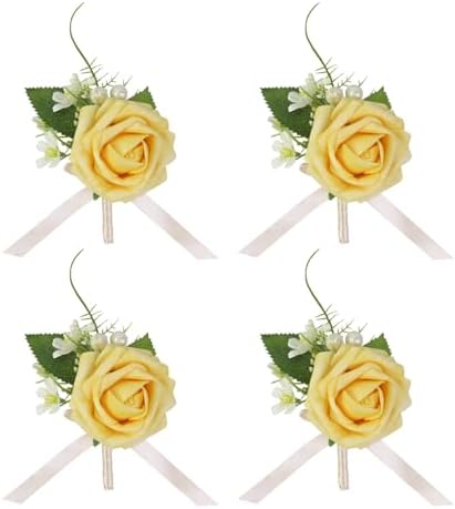 Geesatis 4 Pcs Rose Boutonniere Corsage Boutonniere for Men Weddi...