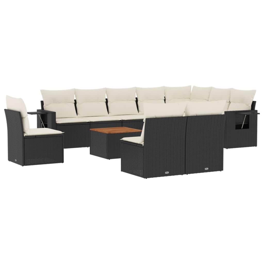 vidaXL Salon de Jardin avec Coussins 11 pcs, Canapés de Terrasse, Ensemble de Meubles de Patio, Mobilier d'Extérieur, Noir Résine Tressée