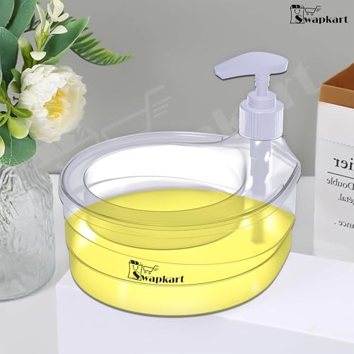 SWAPKART Double Layer Soap Dispenser for Bathroom Accessories Dishwasher Liquid Holder Dispenser Pump with Sponge Holder Kitchen Sink Accessories Items for Home Kitchen Gardening(transaprent mily) 7 41PJgd3I0wL