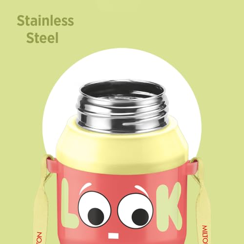 Image of Milton Steel Helio 400 Thermoware Water Bottle 370 ml with One Touch Safety Lock & Twin Lid Sip or Gulp, Long Hours Hot & Cold, Leak Proof, ISI Certified, PU Insulated, for Kids, School, Pastel Yellow