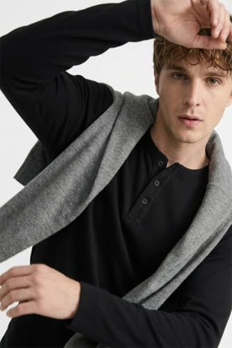 Image of SNITCH Legacy Men Regular Fit Henley Long Sleeve T-Shirt | 100% Cotton Breathable Fabric & Classic Button Placket | Versatile Casual Wear & Lightweight Autumn Fashion Top