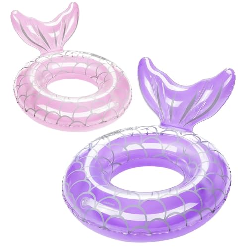 HeySplash Pool Floats Kids, Inflatable Swimming Ring Mermaid Tail Shaped Swim Tube Floaties, Summer Water Fun Beach Party Swimming Pool Toys for Kids Children Water Activities, Pink + Purple