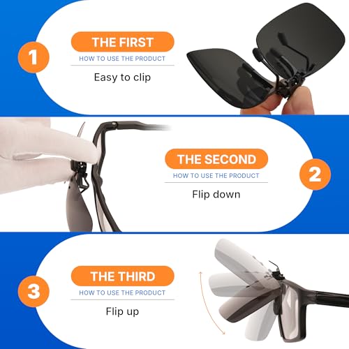 2Pcs Clip-On Sunglasses Polarized Gray & Yellow Lens Combo UV400 Protection Night Driving Fishing Cycling TAC Lens 9-Layer Coating Flip up For Prescription Eyewear Men Women Outdoor Sports3