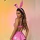 ROSVAJFY Damen Bunny Girl Lack Leder Dessous, Sexy Hasenmädchen Cosplay Uniform, Wetlook Rave Outfits Musik Festival Häschen Kostüm Halloween 4 Stück Top+Minirock+Tanga+Stirnband (Rosa)