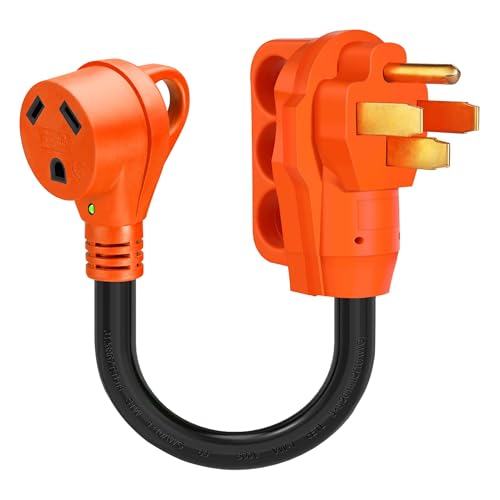 Ficstar 50 Amp to 30 Amp RV Adapter Cord,Electrical Power Adapter with LED Power Indicator,10 Gauge RV Dogbone Adapter Cord 12 Inch with Grip,NEMA 14-50P to NEMA TT-30R