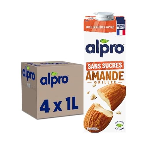 Alpro Boisson végétale lait d'amande grillée sans sucres 4x1L