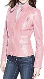 Celebrity Women's Lambskin Leather Jacket Motorcycle Slim Fit Biker WJ007 - XS Pink