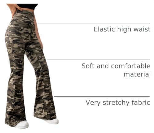 Image of WDIRARA Girl's Camo Print Flare Pants High Waisted Stretch Bell Bottoms Pants