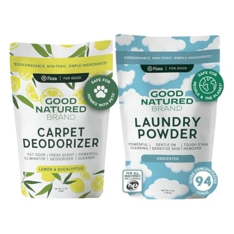 Good Natured Brand | Laundry Bundle | Carpet Freshener Lemon & Eucalyptus 31oz | Pet-Friendly Carpet Deodorizer | Laundry Powder Unscented 47oz | Hypoallergenic Laundry Powder 94 Loads Cover