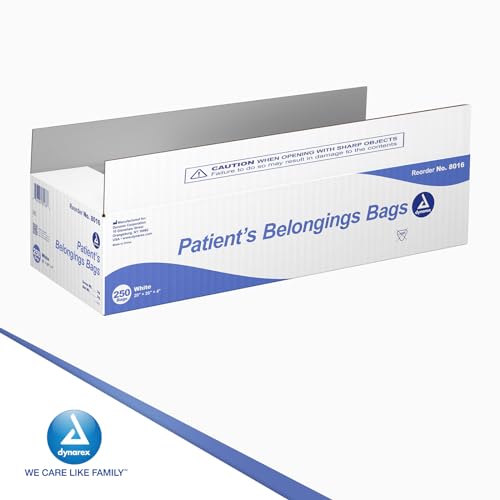 Image of Dynarex 8016 Patient Belonging Bag with Drawstring, 20 inch Length, 20 inch Width, 4 inch Height, White, Pack of 250