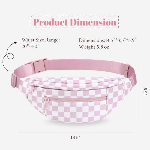 Image of Large Checkered Fanny Pack for Women Cross Body Bag with Key Chain Adjustable Sling Bag Waist Pack for Concerts Festivals Raves Travel and Everyday Fashion(Hot Pink)