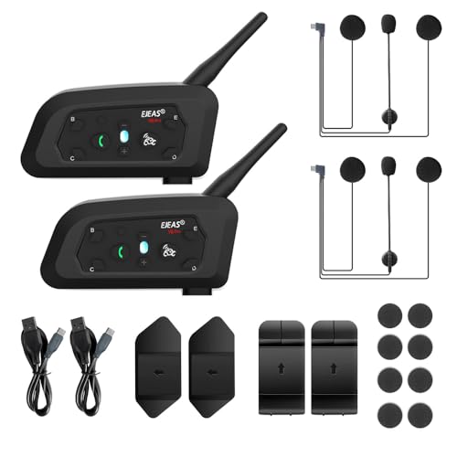 EJEAS V6 Pro 1200M BT citofono del motociclo di Bluetooth citofono del casco della motocicletta Headset con controllo del rumore avanzata per un massimo di 6 piloti sci e l'equitazione (2 Pezzo)