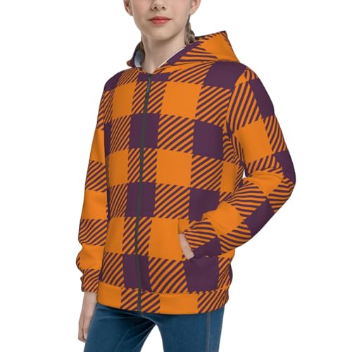 Fall Buffalo Plaid Kid Hoodies Boys Zip Up Sweatshirts Girls Pullover with Pocket