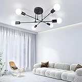 Modern Sputnik Chandelier Ceiling Light Fixture with 6 Lights Black Mid Century Semi Flush Mount Ceiling Lights Fixture for Bedroom, Dining Room, Living Room, Kitchen, E26 Base, Bulbs Not Included