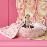 Lesure Waterproof Puppy Blanket for Medium Dogs - Washable Double Sided Dog Blankets with Warm Jacquard Shag and Soft Sherpa Fleece, Pet Cat Blanket for Couch Protection, Bow Design，Pink Taffy