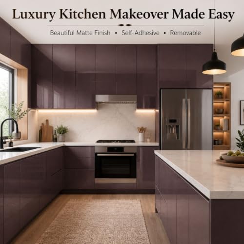 Image of HOME13 Brown Self Adhesive Wallpaper Glossy Vinyl Wall Sticker Decorative Removable Peel & Stick Kitchen Wallpaper for Cabinet Counterop Table (20x120 Inch)