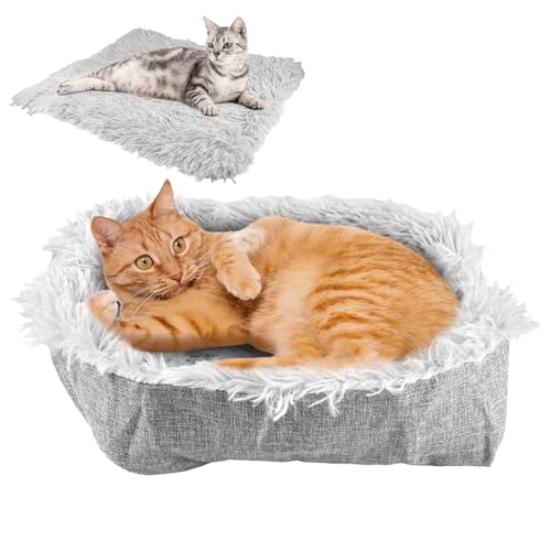 EXIN DECHEN Cama Gatos Lavable a Máquina, 2 en 1 Cama para Gatos y Perro Pequeño 61x51cm Espesamiento Cálido Mascotas Cojín Gris Suave Camas para Perro Pequeño, Gato, Conejo