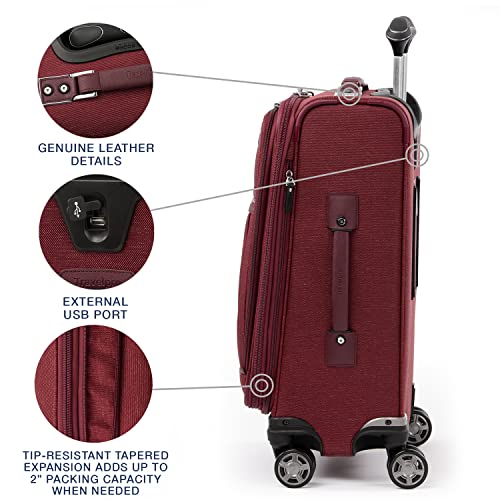 Travelpro Platinum Elite Softside Expandable Carry on Luggage, 8 Wheel Spinner Suitcase, USB Port, Suiter, Men and Women, Bordeaux Red, Carry On 21-Inch by Travelpro - Used condition - Image 4