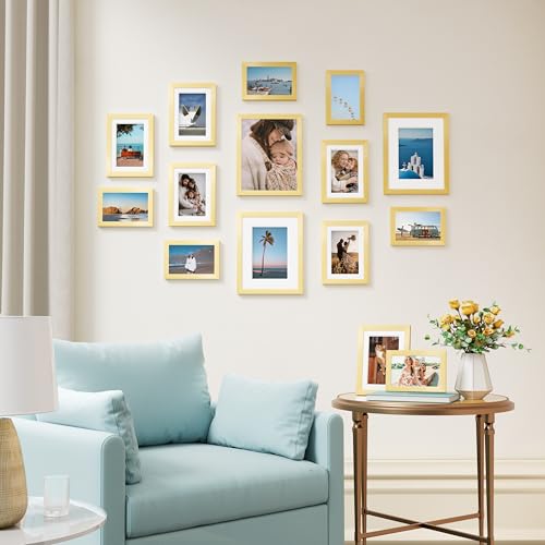 Image of Vittanly 15 Pack Picture Frames Collage Wall Decor for Mounting or Tabletop Display, Gallery Frame Set for Family, Multi Sizes Including 3pcs 8x10, 6pcs 5x7, 6pcs 4x6, Gold