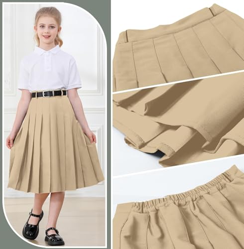 Cromoncent Girls Womens High Waist Pleated Long Skirt with Pockets3