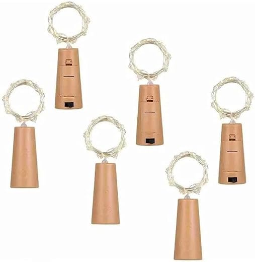 TakshHaven LED Wine Bottle Cork String Lights 2m, Battery Operated Copper Wire Fairy Lights, Warm Yellow Decorative Lights...