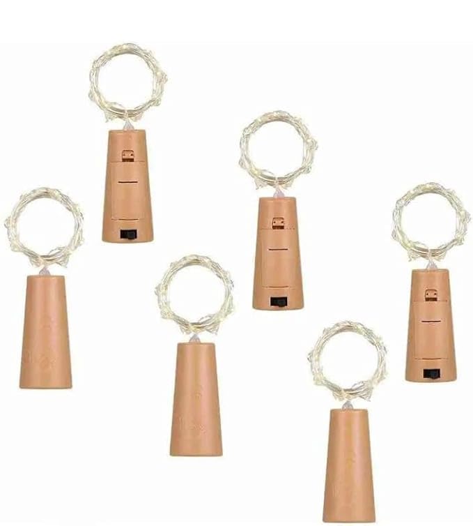 TakshHaven LED Wine Bottle Cork String Lights 2m, Battery Operated Copper Wire Fairy Lights, Warm Yellow Decorative Lights...