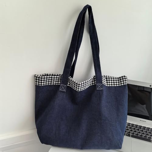 Bolso tote de mezclilla para mujer, negro miniatura 4