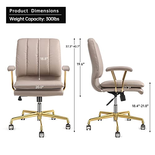 Leagoo Pu-Padded Office Desk Chair, 130° Tiltable Mid-Back Ergonomic Chair Computer Chair, Swivel Executive Office Chair, Home Office Desk Chairs With Upholstered Armrest & Thickened Cushion #TOP1
